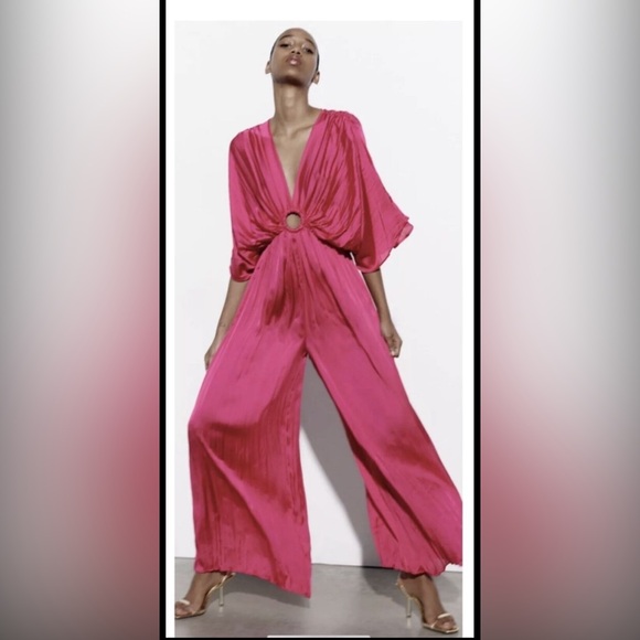 Zara Winkled Satin Effect Jumpsuit. New With Tags. - Picture 5 of 7